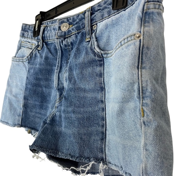 BDG URBAN OUTFITTERS Patchwork Cut Off Raw Hem Jean Shorts Blue Denim sz 28 x 2 - Picture 6 of 16